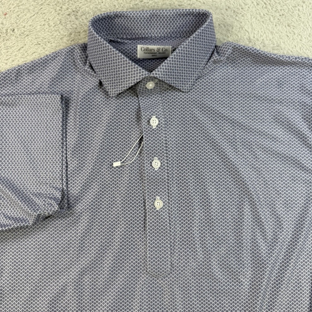 Collars and Co Polo Mens Small Blue Featherweight Relaxed Dress Collar Stretch